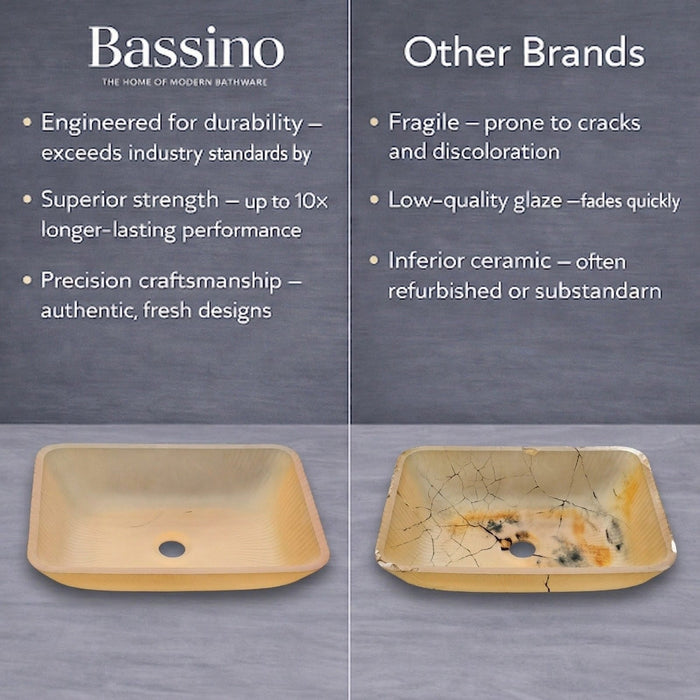 Bassino Frosted Glass Countertop Wash Basin – Premium Beige Vessel Sink (18" x 13" x 4")