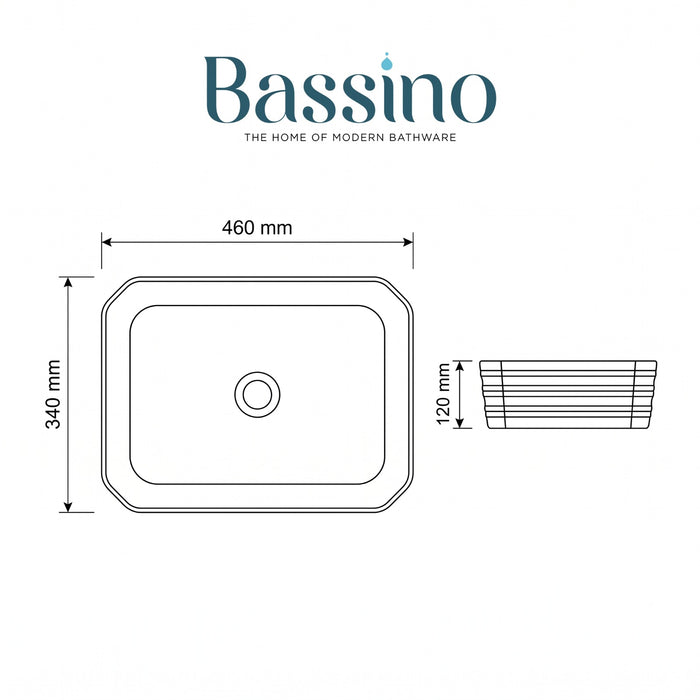 Bassino Luxury Gold Finish Countertop Wash Basin – Premium Black & Gold Ceramic Vessel Sink (18.1" x 13.4" x 4.7")