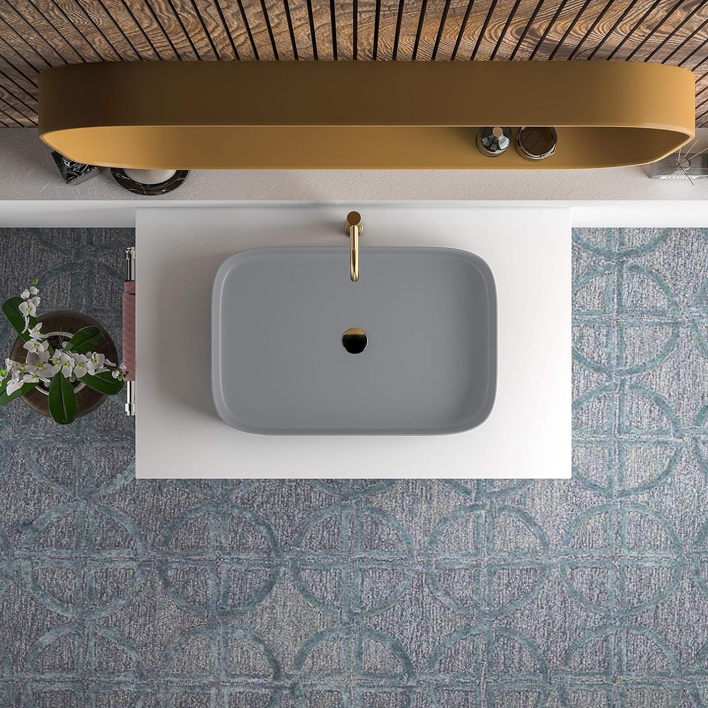 BASSINO Melamine Table Top Wash Basin for Home Matt Grey (600X400X110mm)