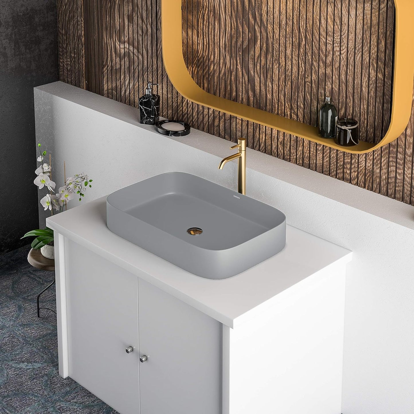 BASSINO Melamine Table Top Wash Basin for Home Matt Grey (600X400X110mm)