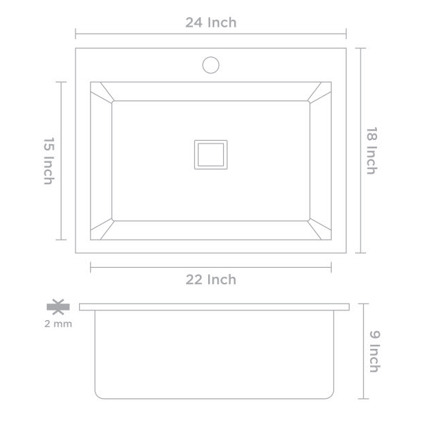 Handmade SS 304 Grade Kitchen Sink, Matte Finish, 24x18x9 In, 25 Years Warranty