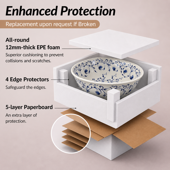 Bassino Floral Art Round Countertop Wash Basin – Designer Ceramic Vessel Sink (15.7" x 15.7" x 6.3")