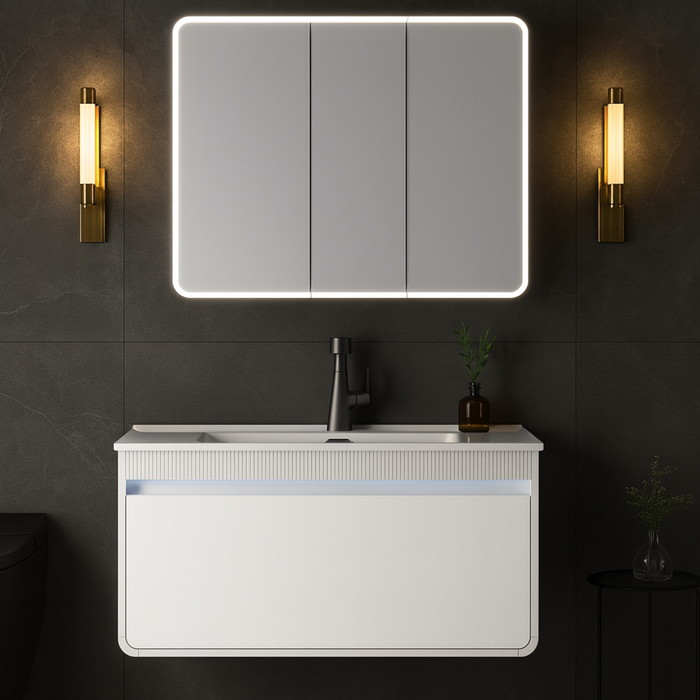 Premium Bathroom Vanity Set Motion sensor light cabinet with 4-side LED lights mirror cabinet