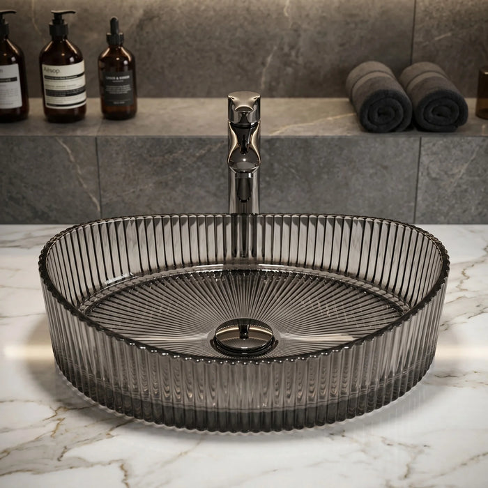 Bassino Modern Transparent Glass Wash Basin | Stylish Countertop Wash Basin for Bathroom–525x350x155 mm Black