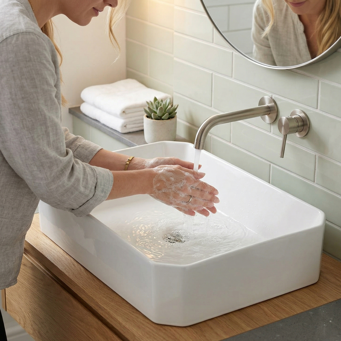 Bassino  Rectangular Ceramic Countertop Wash Basin | Modern White Vanity Sink 20 x 14 x 5 Inch