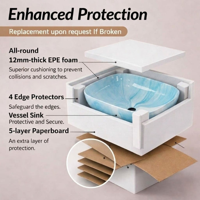 Bassino Blue Marble Finish Ceramic Countertop Wash Basin | Designer Table Top Sink, 18 x 13 x 6 Inch