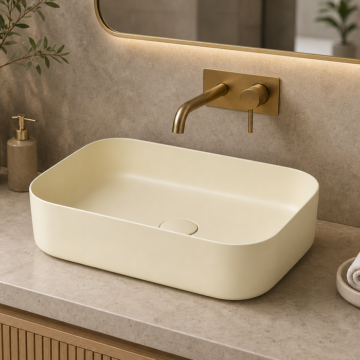 Bassino Modern Melamine Wash Basin | Stylish Countertop Wash Basin for Bathroom–400x320x110 mm Beige