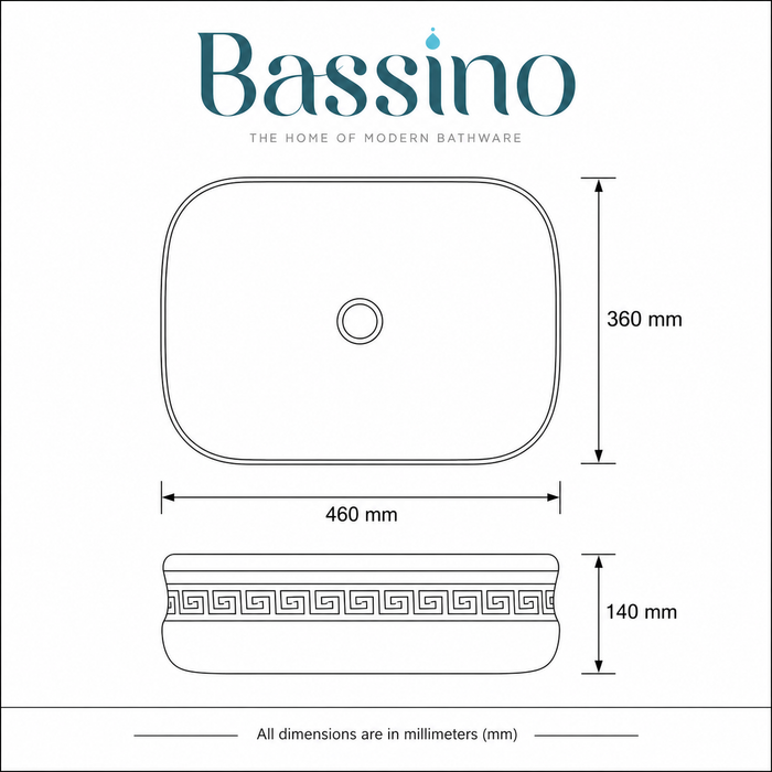 Bassino Blue & White Greek Pattern Countertop Wash Basin – Premium Ceramic Vessel Sink (18.1" x 14.2" x 5.5")