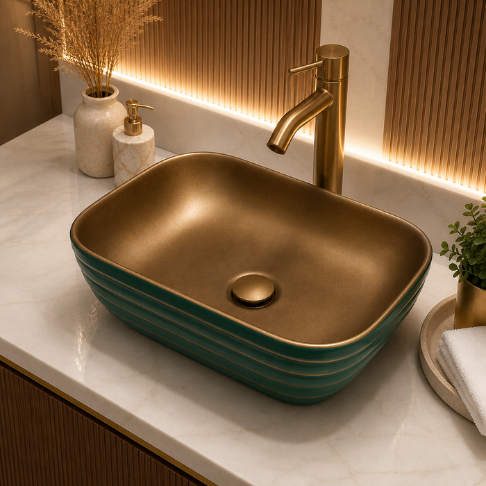 Bassino Textured Rectangular Countertop Wash Basin – Premium Matte Luxury Vessel Sink (18.1" x 13" x 5.3")