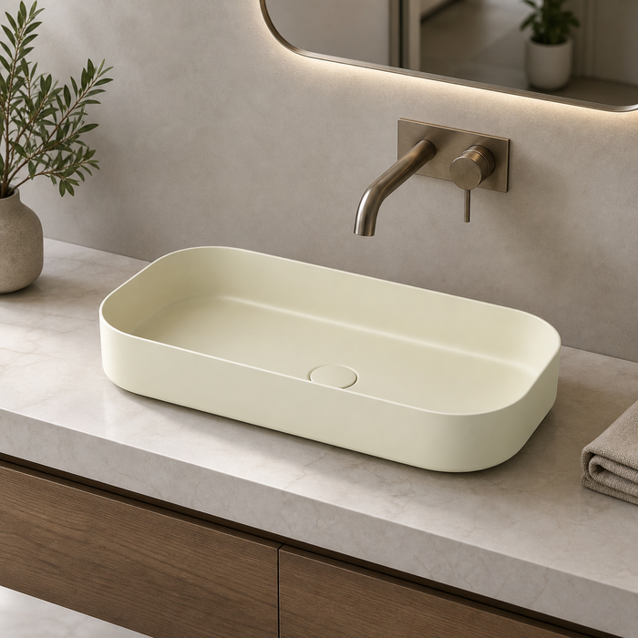 Bassino Modern Melamine Wash Basin | Stylish Countertop Wash Basin for Bathroom–800x350x125 mm Beige