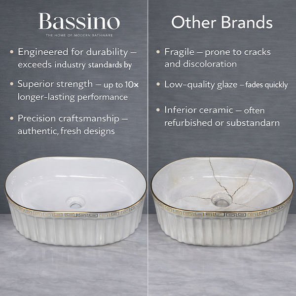 BASSINO Olympian Greco-Roman Fluted Vessel Sink (22 x 14 x 6 Inches)