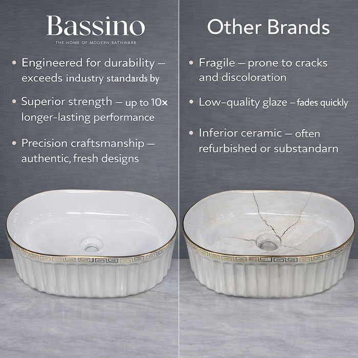 BASSINO Olympian Greco-Roman Fluted Vessel Sink (22 x 14 x 6 Inches)