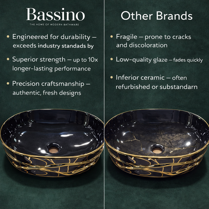 BASSINO Gilded Obsidian Abstract Vessel Sink (20 x 14 x 6 Inches)