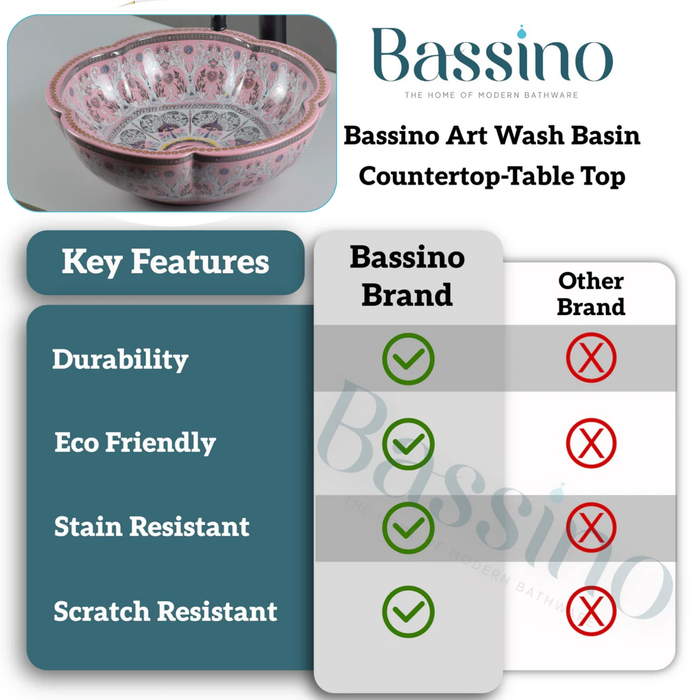 Designer Floral-Shape Ceramic Countertop (16 x 16 x6 In- AB680)