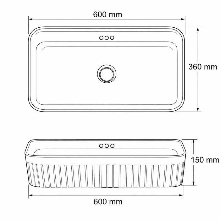 BASSINO Imperial Fluted Black-Bronze Ceramic Vessel Sink (24 x 14 x 6 Inches)