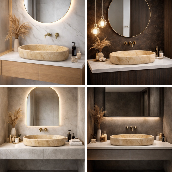 Bassino Luxury Oval Marble Finish Countertop Wash Basin (27" x 14" x 5.5") – Premium Ceramic