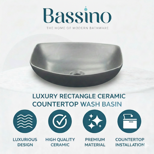 BASSINO Slate Matte Black Boat-Style Vessel Sink (18 x 13 x 5 Inches)