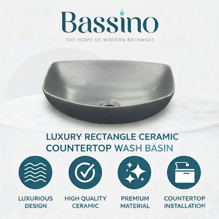 BASSINO Slate Matte Black Boat-Style Vessel Sink (18 x 13 x 5 Inches)