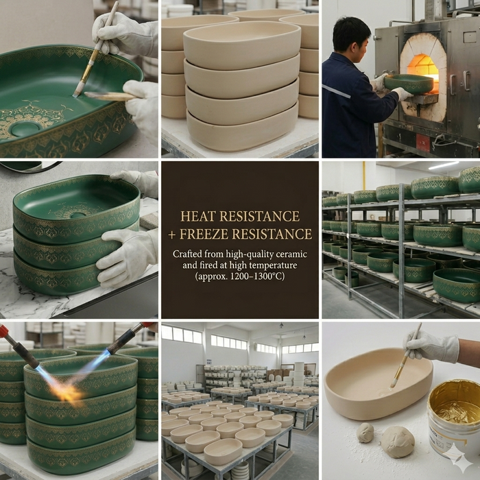 Designer Ceramic Wash Basin Moroccan design | 21 x 14 x 6 In | Green