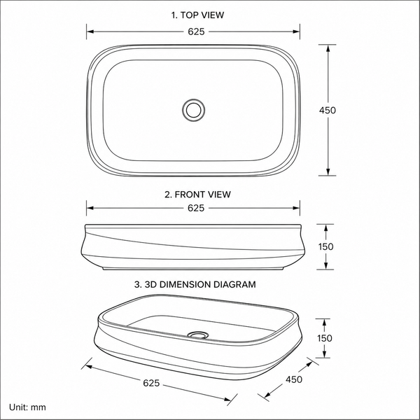 Bassino 25" x 18" Luxury Countertop Wash Basin – Premium Black & Gold Rectangular Ceramic Vessel Sink (24.6" x 17.7" x 5.9")