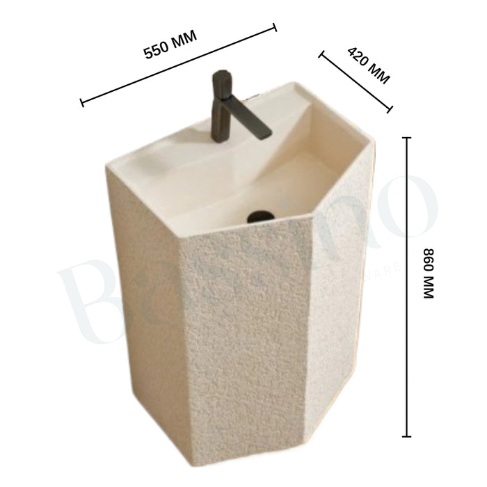 Artificial Marble| Ivory Pedestal Basin| Elegant Matt Finish(Size- 22x17x34 Inch)