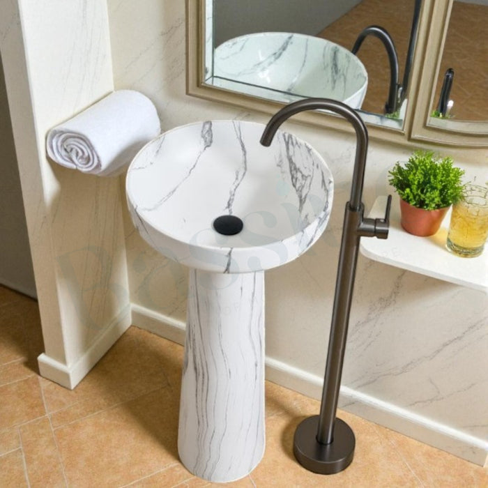Artificial Marble Sink | Matt Marble Finish Pedestal Basin(18x18x34)