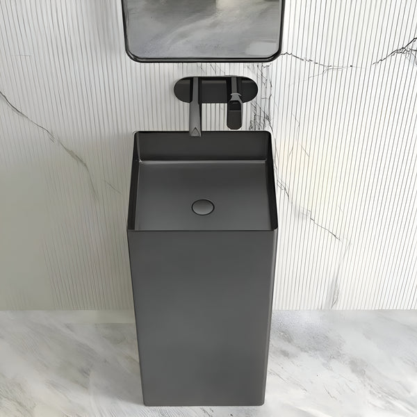 Metal Pedestal Wash Basin,size-15x15x33 Inch Black