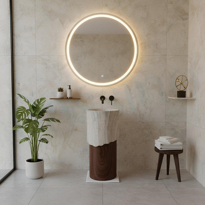 Bassino Artificial Stone Pedestal Basin(Size- 18×18×36 Inch/Brown&White)