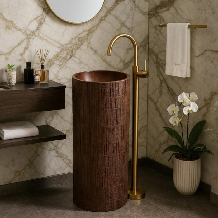 Artificial Marble| Textured Brown Pedestal Basin| Matt Finish(16x16x34)