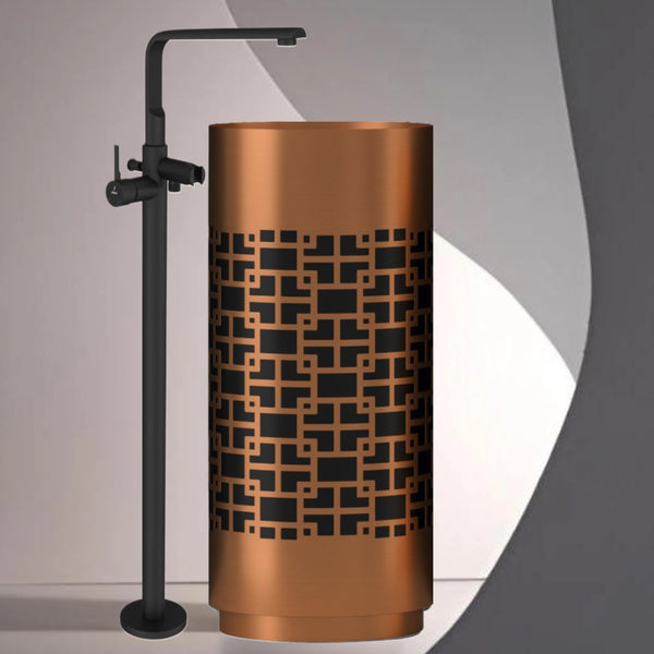 Metal Pedestal Wash Basin,size-16x16x33 Inch Rosegold + Black