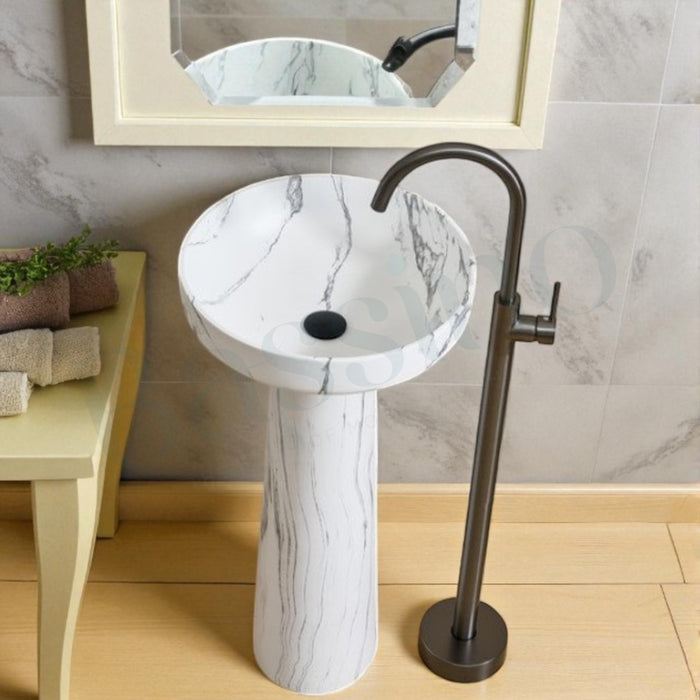 Artificial Marble Sink | Matt Marble Finish Pedestal Basin(18x18x34)