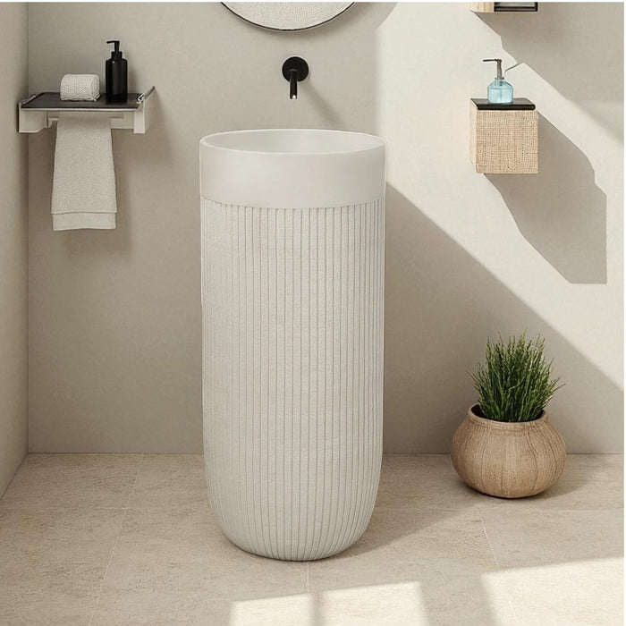 Modern Artificial Marble Sink|Textured White Pedestal Basin, NZ-4024(18x18x34)