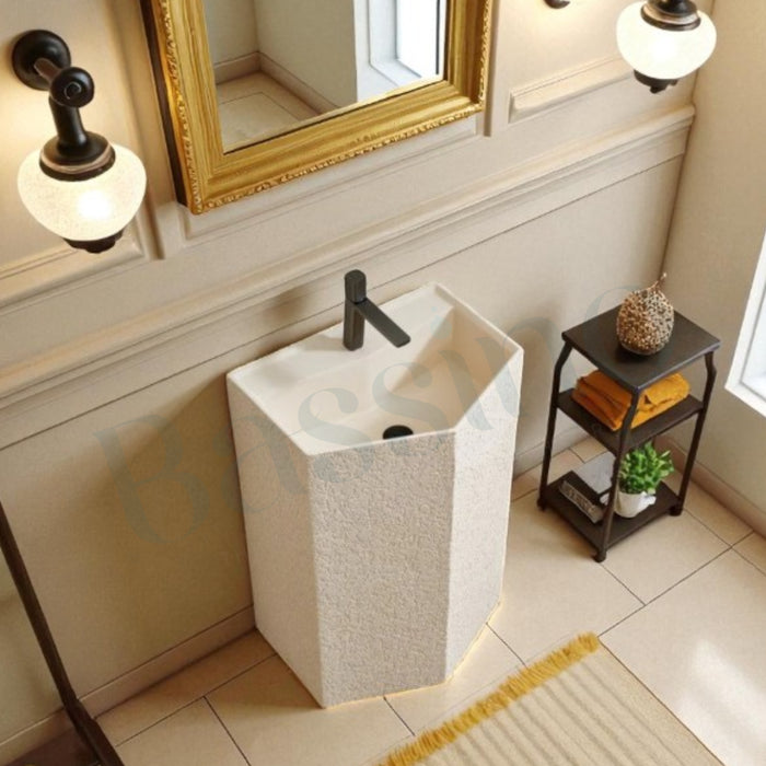 Artificial Marble| Ivory Pedestal Basin| Elegant Matt Finish(Size- 22x17x34 Inch)