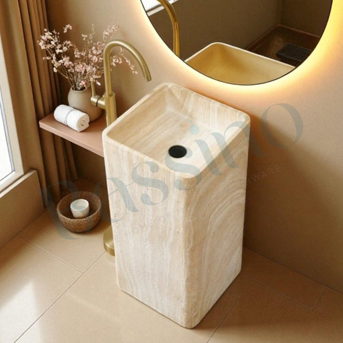 Compact Artificial Marble Sink|Matt Marble Pedestal Basin(16x16x34 Inch)