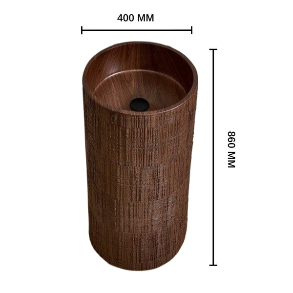 Artificial Marble| Textured Brown Pedestal Basin| Matt Finish(16x16x34) Brown