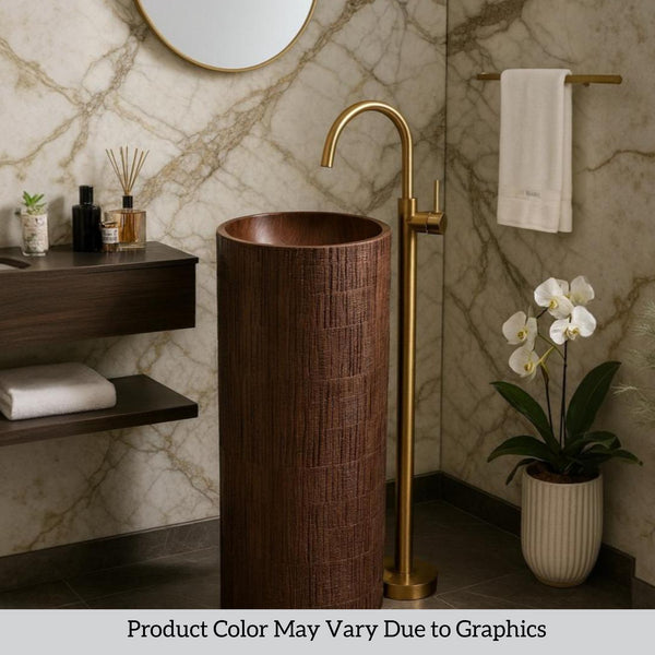 Artificial Marble| Textured Brown Pedestal Basin| Matt Finish(16x16x34) Brown