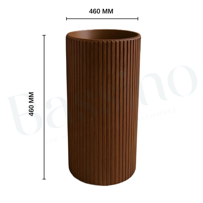 Bassino Wooden Texture Pedestal Basin – Artificial Stone /460×460×920 mm (18×18×36 inch / 46×46×92 cm)