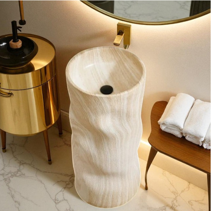 Artificial Marble Sink| Sculpted Matt Marble Pedestal Basin| Artistic Finish(16x16x34)