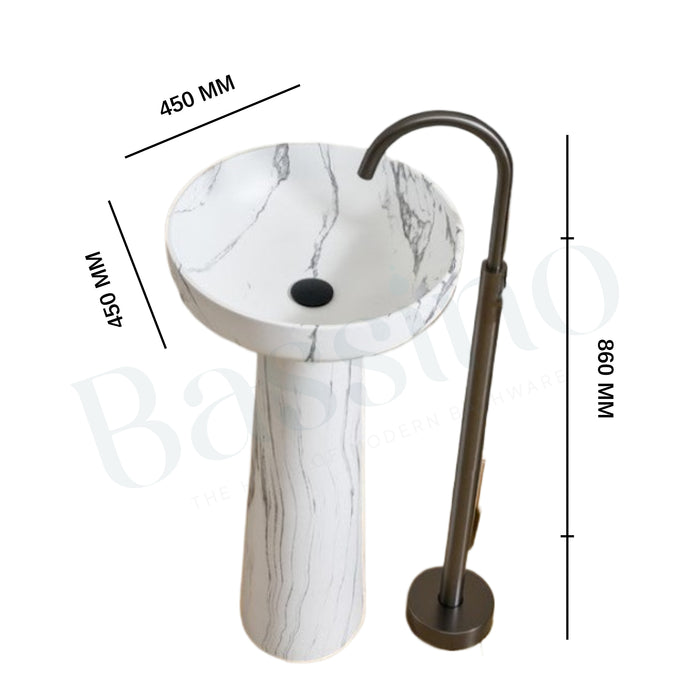 Artificial Marble Sink | Matt Marble Finish Pedestal Basin(18x18x34)
