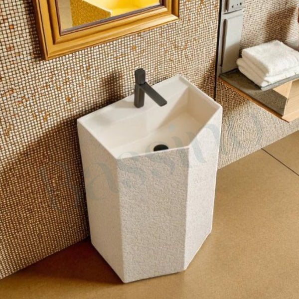 Artificial Marble| Ivory Pedestal Basin| Elegant Matt Finish(Size- 22x17x34 Inch)
