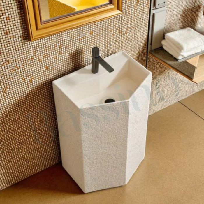 Artificial Marble| Ivory Pedestal Basin| Elegant Matt Finish(Size- 22x17x34 Inch)