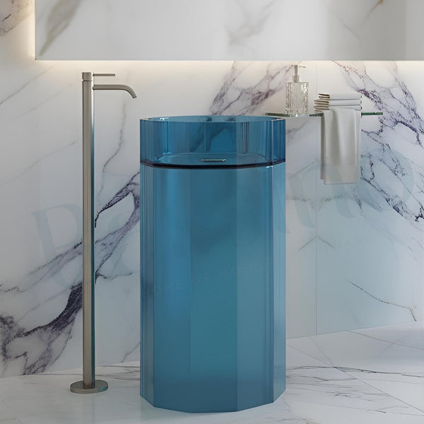 Resin Pedestal Wash Basin(Size-18x18x36 Inch) Blue