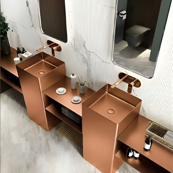 Metal Pedestal Wash Basin,size-15x15x33 Inch Rose gold