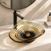 Amber sculptural glass table top wash basin with layered contours, smoky-Orange centre and matching glass waste coupling.