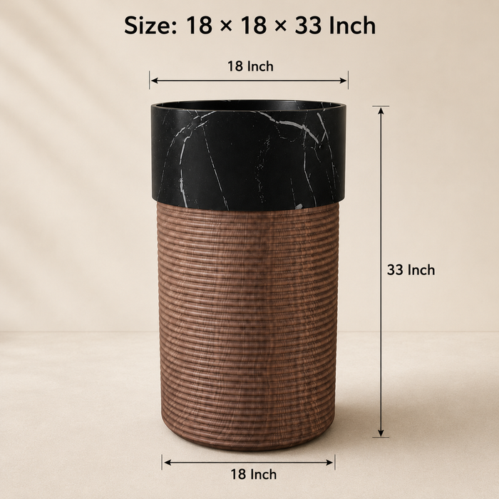 Artificial Stone Pedestal Basin – Black Marble & Wooden Texture 