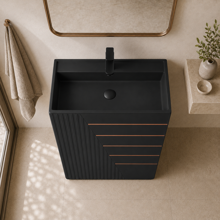 Artificial Stone Pedestal Basin – Black with Gold Line Design 