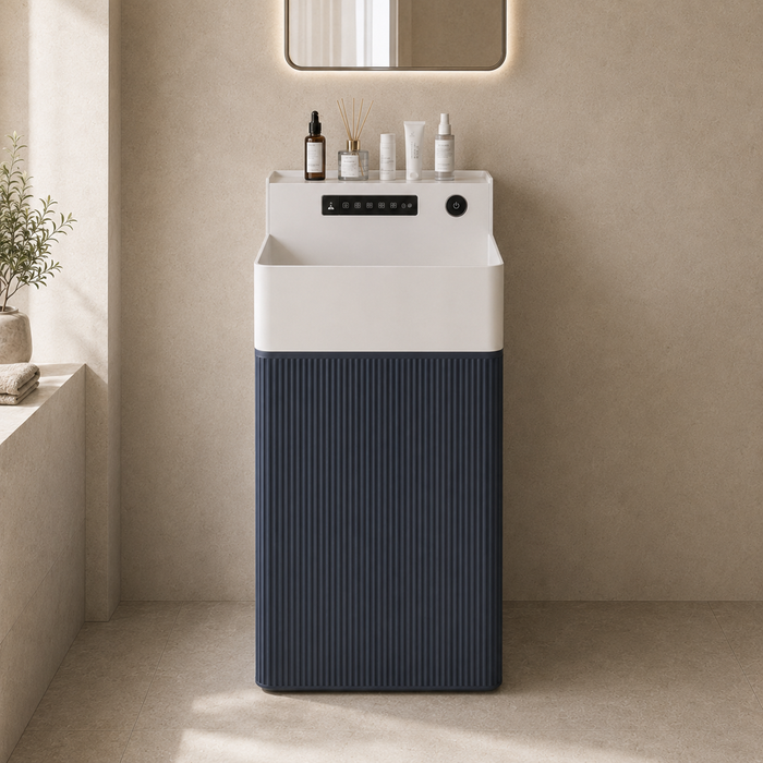 Artificial Stone Rectangle Pedestal Basin – White & Blue 