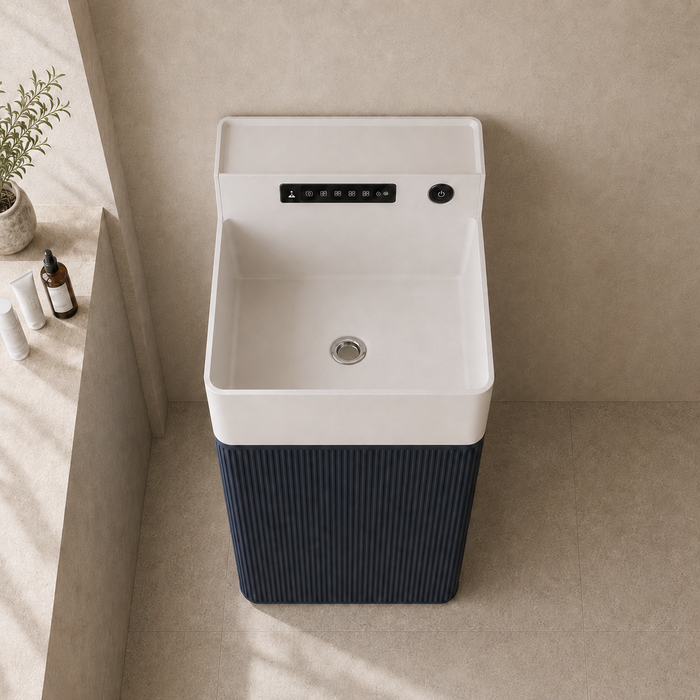 Artificial Stone Rectangle Pedestal Basin – White & Blue 
