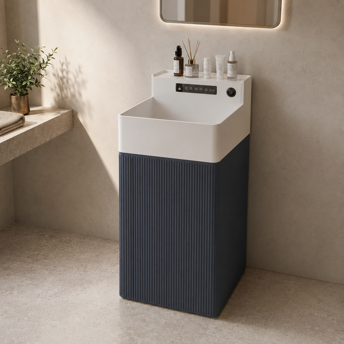 Artificial Stone Rectangle Pedestal Basin – White & Blue 