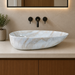 Asymmetric oval marble pattern table top wash basin 22 x 14 x 5.1 inch with white and beige veining for modern bathroom countertop
